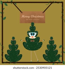 Merry christmas card Christmas tree catoon Vector