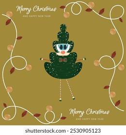 Merry christmas card Christmas tree catoon Vector