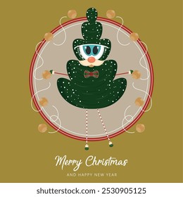 Merry christmas card Christmas tree catoon Vector