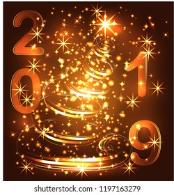 Merry Christmas card with christmas tree from disco lights