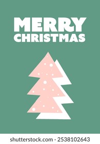 Merry Christmas card with a christmas tree. Christmas holiday greeting card. Xmas illustration poster. Vector illustration