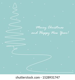 Merry Christmas card with tree line drawing, vector illustration