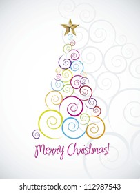 merry christmas card with tree over gray background. vector