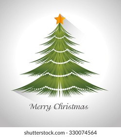 Merry christmas card with tree pine cartoon, vector illustration graphic.