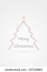 merry christmas card with christmas tree shaded from lines and text on the bottom on gray gradient background