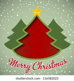 Merry Christmas card, christmas tree and snowflakes