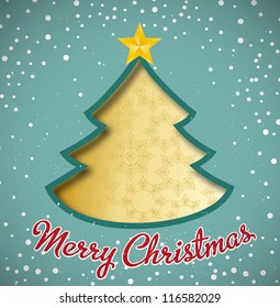 Merry Christmas card, christmas tree and snowflakes