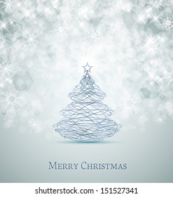 Merry Christmas card, Christmas tree and snowflakes