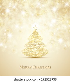 Merry Christmas card, Christmas tree and snowflakes