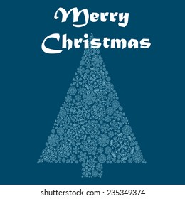 Merry Christmas card, Christmas tree with snowflakes
