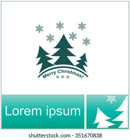 Merry Christmas card with tree and snowflakes. Vector Illustrations.