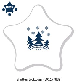 Merry Christmas card with tree and snowflakes. Vector Illustrations.