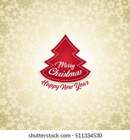 Merry Christmas card, Christmas tree and snowflakes