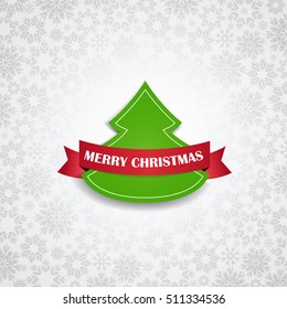 Merry Christmas card, Christmas tree and snowflakes