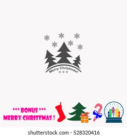 Merry Christmas card with tree and snowflakes  vector illustration.