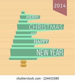 merry christmas card with christmas tree and text