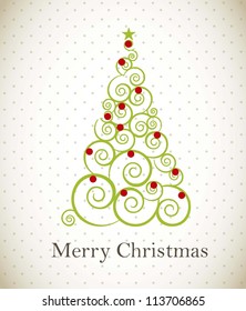 merry christmas card with tree, vintage style. vector illustration