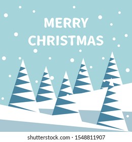 Merry Christmas card of Christmas trees in the snow