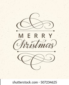 Merry christmas card with typographic design elements. Retro style Merry christmas label with flourishes and hand drawn calligraphy for your design. EPS10 vector illustration.