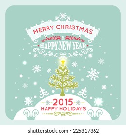  Merry Christmas card. Typography. Vector illustration.