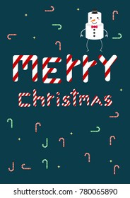 Merry christmas card with Vector Christmas Candy on night background.