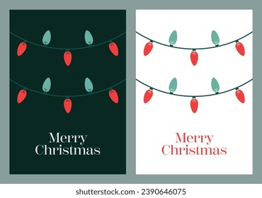 Merry Christmas Card Vector Design Template Christmas Greeting Card Modern Christmas Lights Illustration with Merry Christmas Text. Creative Concept for Xmas Card, Invitation, Banner, Cover