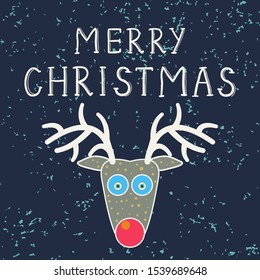 Merry Christmas card. Vector illustration with a funny reindeer head.