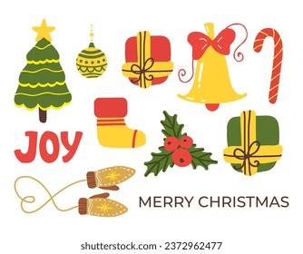 Merry Christmas card. Vector illustration. Snow creates magical atmosphere during Christmas festivities The Merry Christmas metaphor resonates with warmth and togetherness The text on card