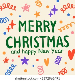 Merry Christmas card. Vector illustration. The red and golden background perfectly complemented festive text on card Bells and snowflakes are classic elements Christmas decoration The ornament had