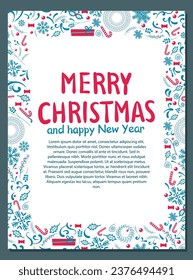 Merry Christmas card. Vector illustration. The Merry Christmas metaphor brings warmth chilly winter days Xmas is time for joy, celebrations, and festive parties The holiday card had lettering Happy