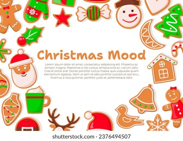 Merry Christmas card. Vector illustration. New Year parties are culmination festive season Sound bells ringing heralds start Christmas festivities A festive poster displays Christmas scenes and icons