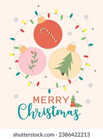 Merry  christmas card vector  illustration  in  retro  stile