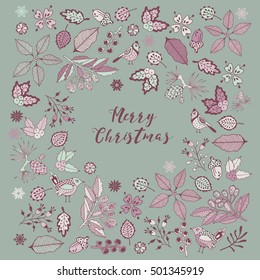 Merry Christmas card. Vector illustration. Hand drawing.