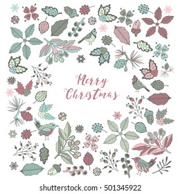 Merry Christmas card. Vector illustration. Hand drawing.