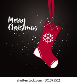 Merry christmas card. Vector illustration of red Christmas stocking. Christmas sock icon