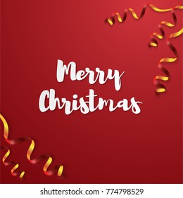 Merry christmas card Vector illustration Greeting card with the calligraphic inscription Merry Christmas and red serpentine on a red background