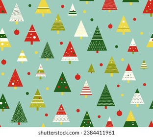 Patrón sin foco para las vacaciones de Navidad con bonitos árboles de Navidad. Antecedentes de la tela, papel de envoltura, textiles, papel pintado y prendas de vestir