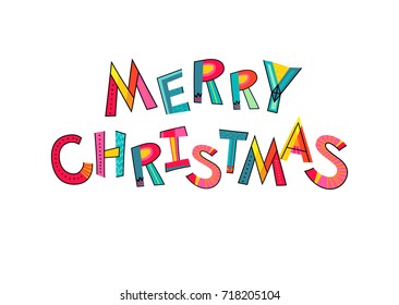 Merry Christmas card and vector text, card or poster with lettering design, colorful abstract art, isolated on white lettering.