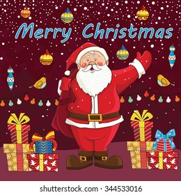Merry Christmas card in vector.Cute funny Santa Claus