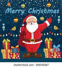 Merry Christmas card in vector.Cute funny Santa Claus