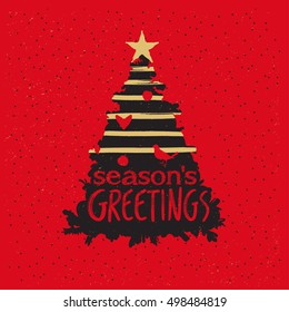 Merry christmas card. Vintage christmas tree wallpaper. 