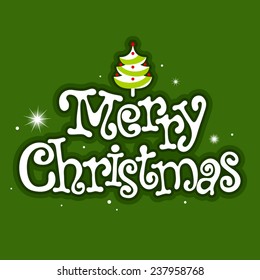 Merry Christmas card with white lettering over green background