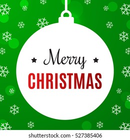Merry Christmas Card. White Template over Green Background. Happy New Year. Green space abstraction. Vector illustration.