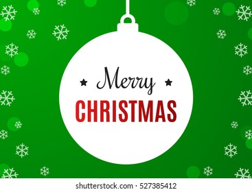 Merry Christmas Card. White Template over Green Background. Happy New Year. Green space abstraction. Vector illustration.