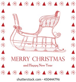 Merry Christmas card with winter sleigh 