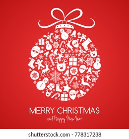 Merry Christmas - card with wishes and  Christmas ball. Vector.