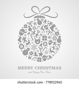Merry Christmas - card with wishes and  Christmas ball. Vector.