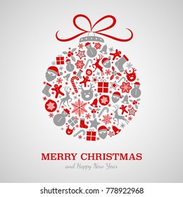 Merry Christmas - card with wishes and  Christmas ball. Vector.