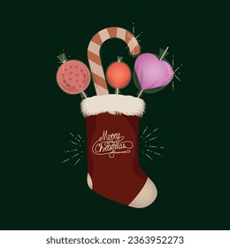 Merry Christmas card wishes candy stocking sock