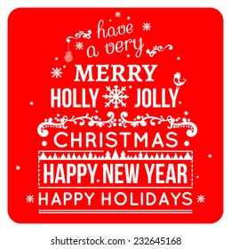 Merry christmas card wishes, typography vector